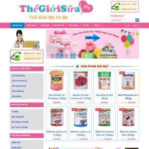 Website Bán Bỉm Sữa Thế Giới Mẹ Và Bé 365 WBT119