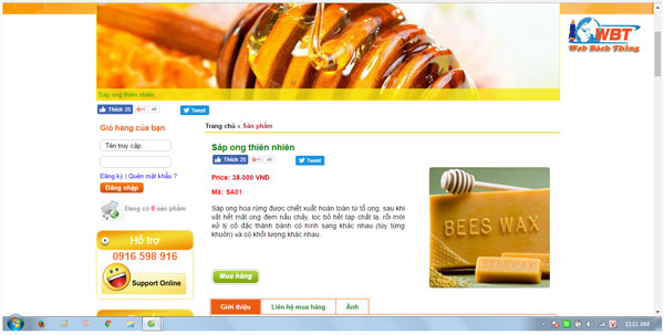 thiết kế website bán sáp ong