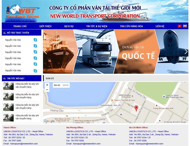 thiết kế website dịch vụ vận tải
