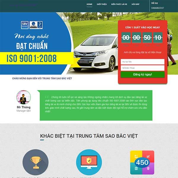 Mẫu Website đào Tạo Lái Xe ô Tô SBV