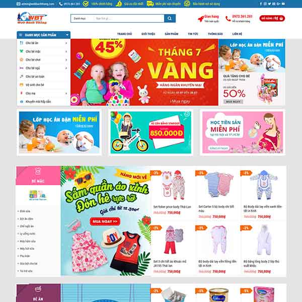 Mẫu website thương mại điện tử siêu thị mẹ và bé WBT190