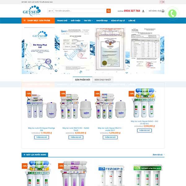 Mẫu Website Máy Lọc Nước Chính Hãng WBT1238