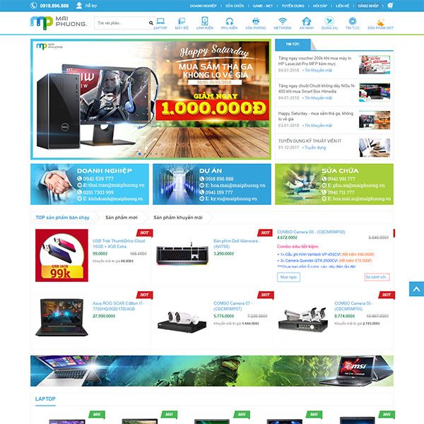 Mẫu Website Mua Bán Laptop Linh Kiện WBT1268