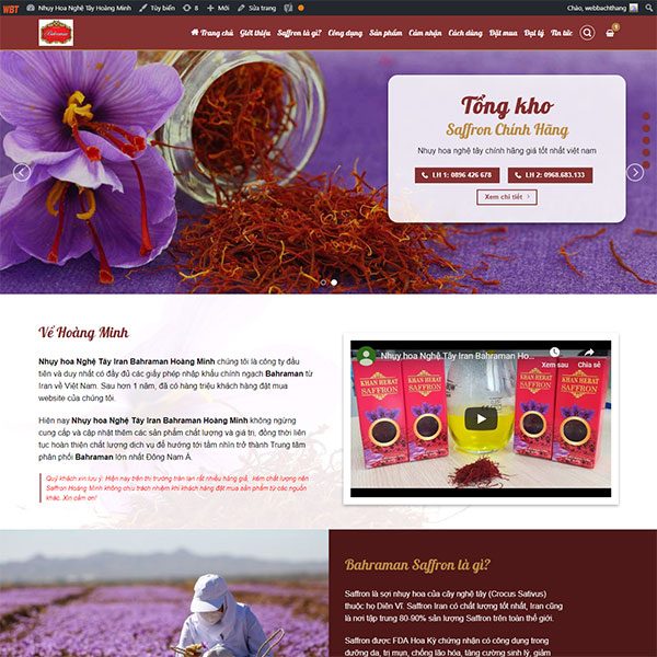 Mẫu Website Nhụy Hoa Nghệ Tây Hoàng Minh WBT 1428