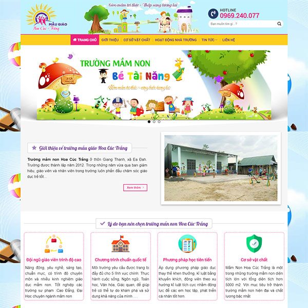 Mẫu Website Trường Mẫu Giáo Hoa Cúc Trắng WBT1436